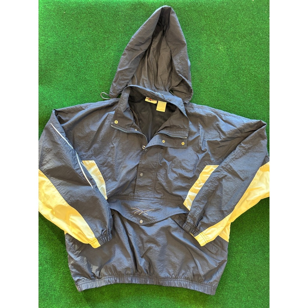Reebok Tracksuit Jacket Pants Navy Yellow Color Block Windbreaker Set M